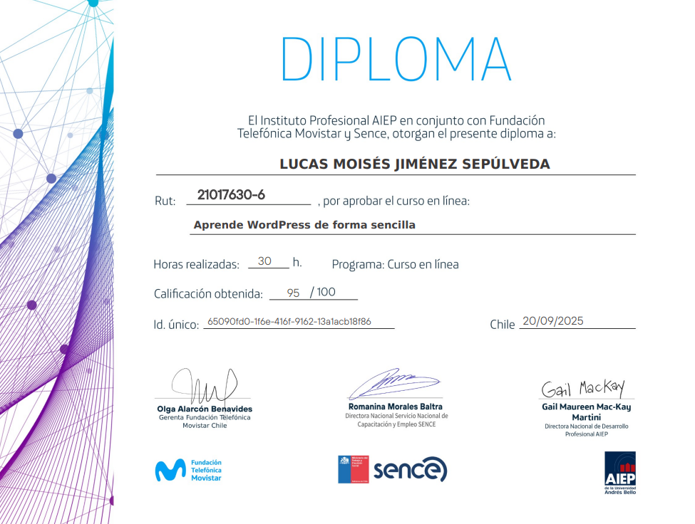 Certificado Diploma Aprende Wordpress